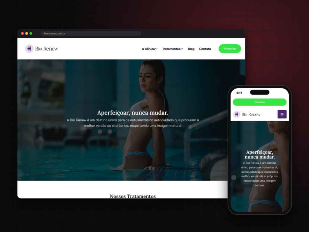 Site da clínica Bio Renew no computador e no celular