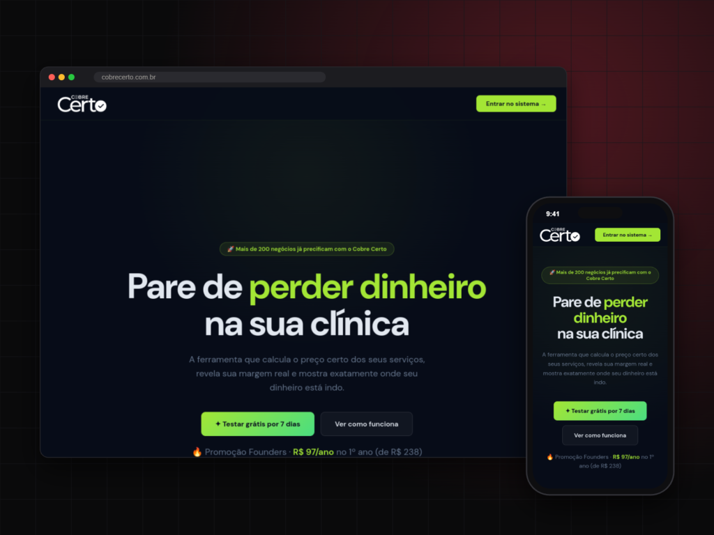 Sistema Cobre Certo no computador e no celular