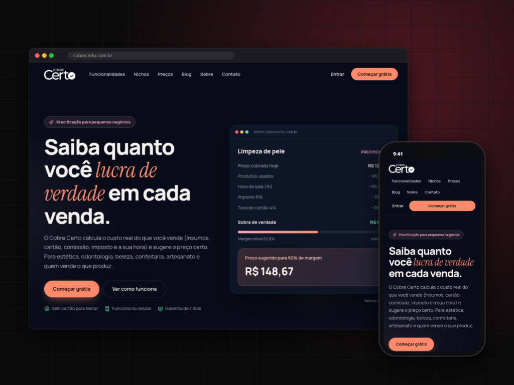 Sistema Cobre Certo no computador e no celular