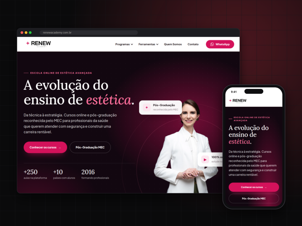 Novo site da Renew Academy no computador e no celular